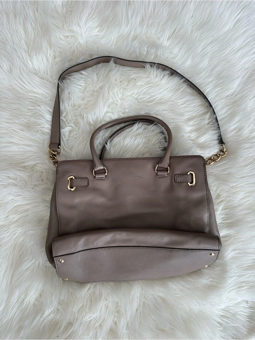 Michael Kors Pebbled Taupe Leather Satchel with Gold Hardware